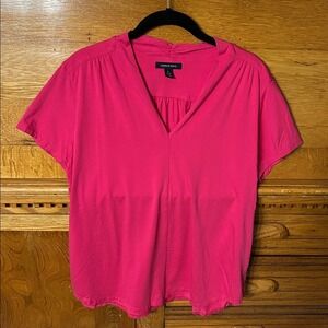 Lands End Boho Casual Pink V-Neck Short Sleeve Knit Top Blouse Relaxed Office